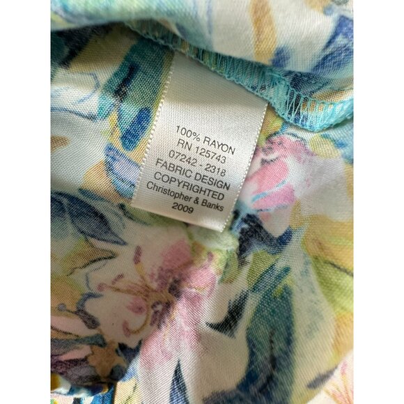 Christopher & Banks Womens Petite Floral A-Line Button-Down Skirt 16P Pink Blue - Picture 3 of 10